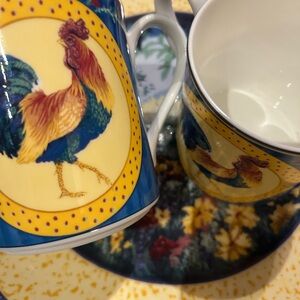 FITZ & FLOYD PLATTER & 2 MUGS & Bowl